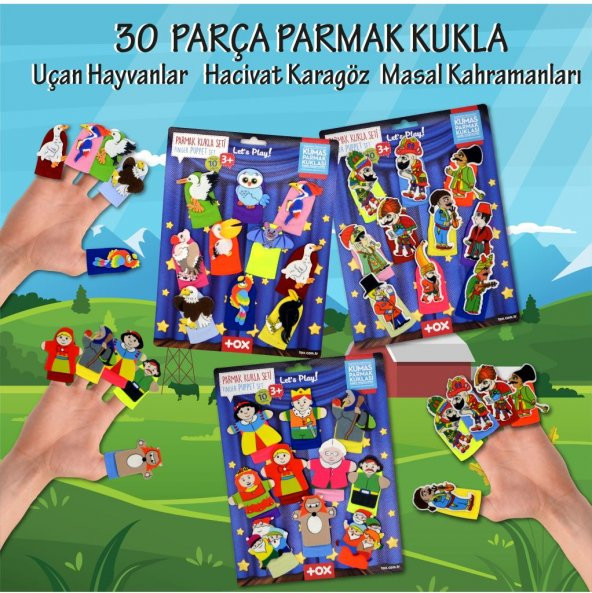 3 Set - 30 Parça Tox Hacivat Karagöz , Masal Kahramanları ve Uçan Hayvanlar Parmak Kukla T224 T225 T222 - 2
