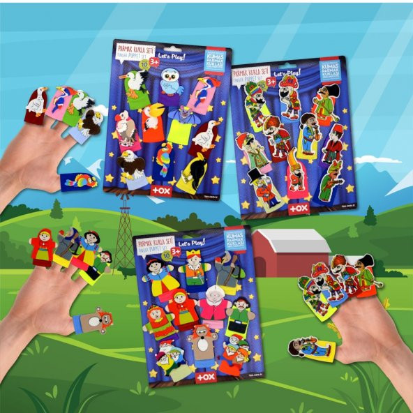 3 Set - 30 Parça Tox Hacivat Karagöz , Masal Kahramanları ve Uçan Hayvanlar Parmak Kukla T224 T225 T222 - 9