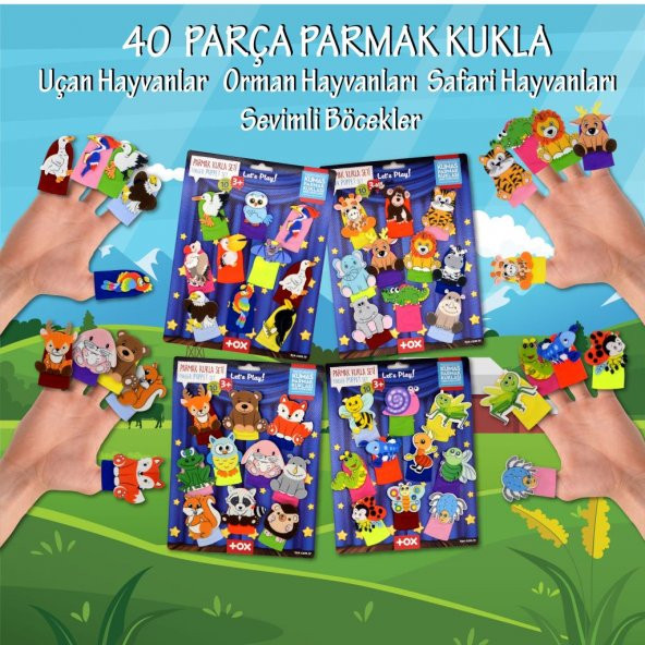 4 Set - 40 Parça Tox Sevimli Böcekler, Uçan, Safari ve Orman Hayvanlar Parmak Kukla T218 T219 T222 T223 - 2