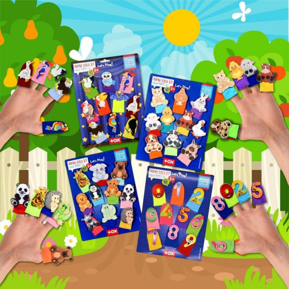 4 Set - 40 Parça Tox Rakamlar, Uçan, Evcil ve Vahşi Hayvanlar Parmak Kukla T772 T782 T222 T64 - 9