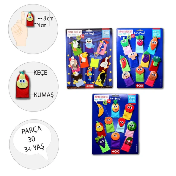 3 Set - 30 Parça Tox Meyveler, Sebzeler ve Uçan Hayvanlar Parmak Kukla T104 T105 T222 - 3