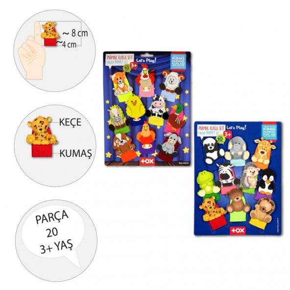 2 Set - 20 Parça Tox Vahşi ve Çiftlik Hayvanlar Parmak Kukla T781 T220 - 3