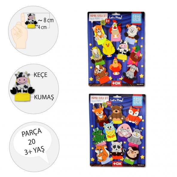 2 Set - 20 Parça Tox Orman ve Çiftlik Hayvanlar Parmak Kukla T218 T220 - 3