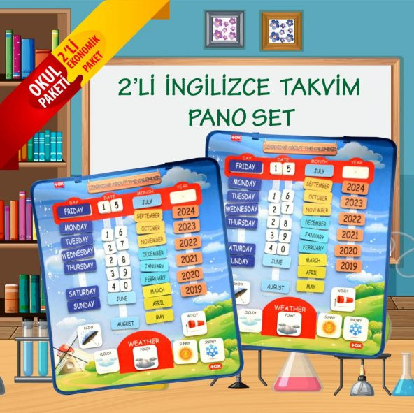 2 Set - 86 Parça İngilizce Takvimi Öğreniyorum (2023) Keçe Duvar Panoları , Eğitici Oyuncak - 2