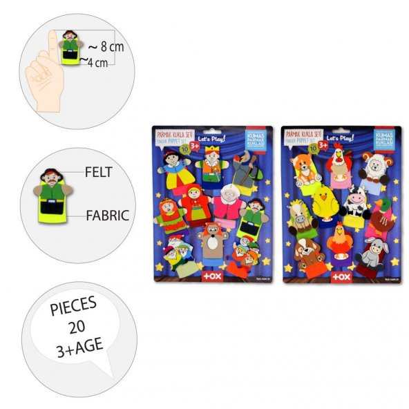 2 Set - 20 Parça Tox Çiftlik Hayvanları ve Masal Kahramanları Parmak Kukla T225 T220 - 5