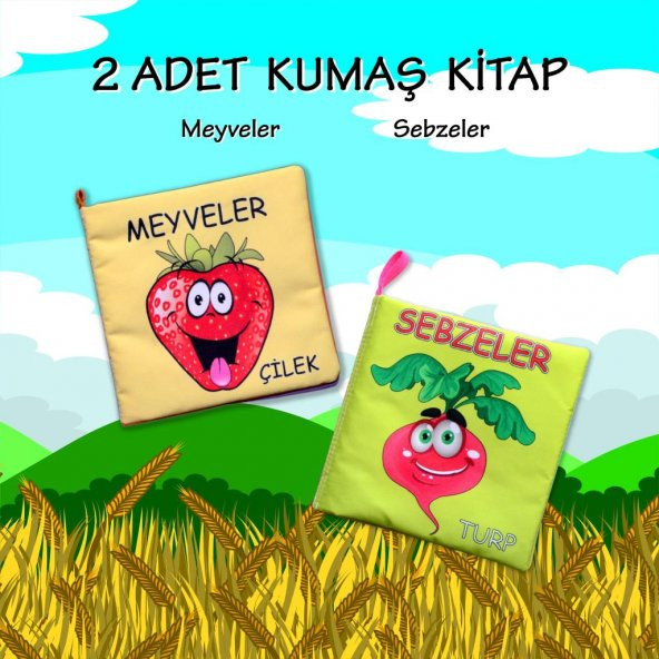 2 Kitap Tox Sebzeler ve Meyveler Kumaş Sessiz Kitap T113 T049 - Bez Kitap , Eğitici Oyuncak , Yumuşak ve Hışırtılı - 2