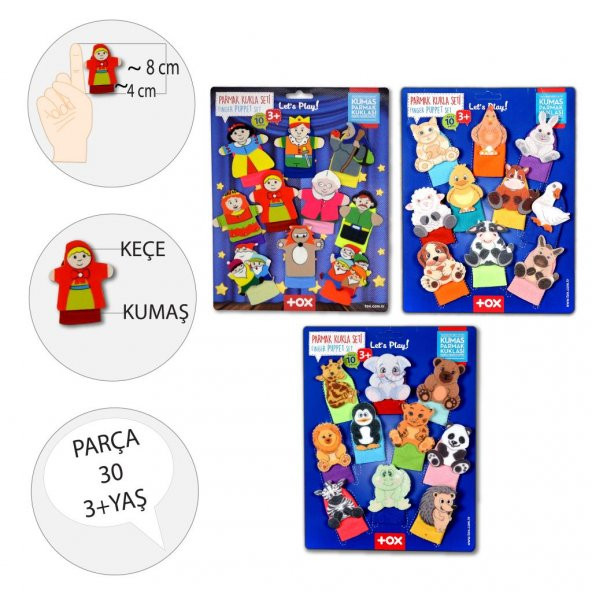 3 Set - 30 Parça Tox Masal Kahramanları, Vahşi ve Evcil Hayvanlar Parmak Kukla T225 T772 T782 - 3