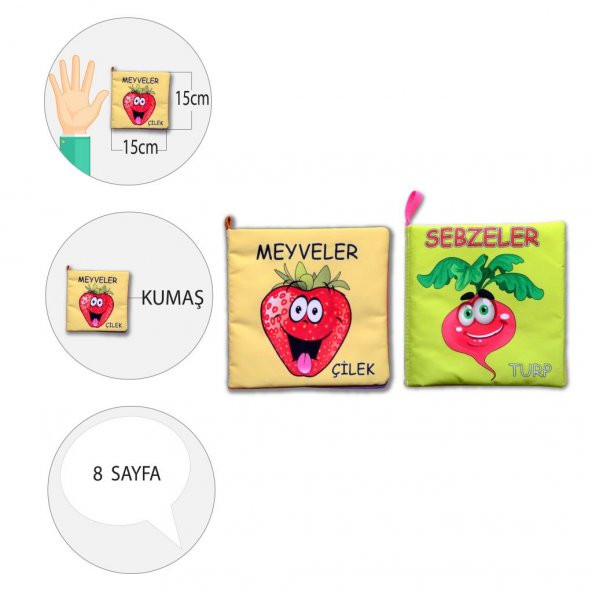 2 Kitap Tox Sebzeler ve Meyveler Kumaş Sessiz Kitap T113 T049 - Bez Kitap , Eğitici Oyuncak , Yumuşak ve Hışırtılı - 4
