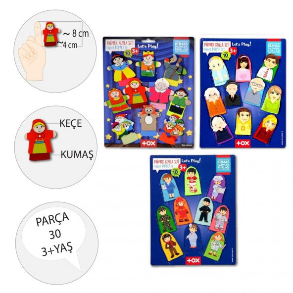 3 Set - 30 Parça Tox Masal Kahramanları, Meslekler ve Aile Bireyleri Parmak Kukla T751 T761 T225 - 3