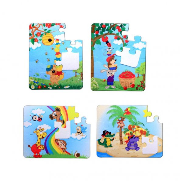 4 Set - 48 Parça Tox Gökkuşağı ve Elmacı Ayı 3+ Keçe Yapboz - 3 Yaş Puzzle T044 T042