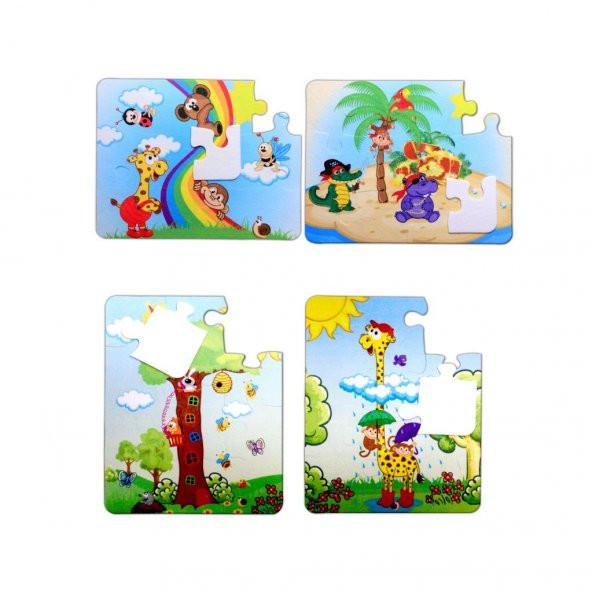 4 Set - 48 Parça Tox Gökkuşağı ve Zürafa 3+ Keçe Yapboz - 3 Yaş Puzzle T043 T042