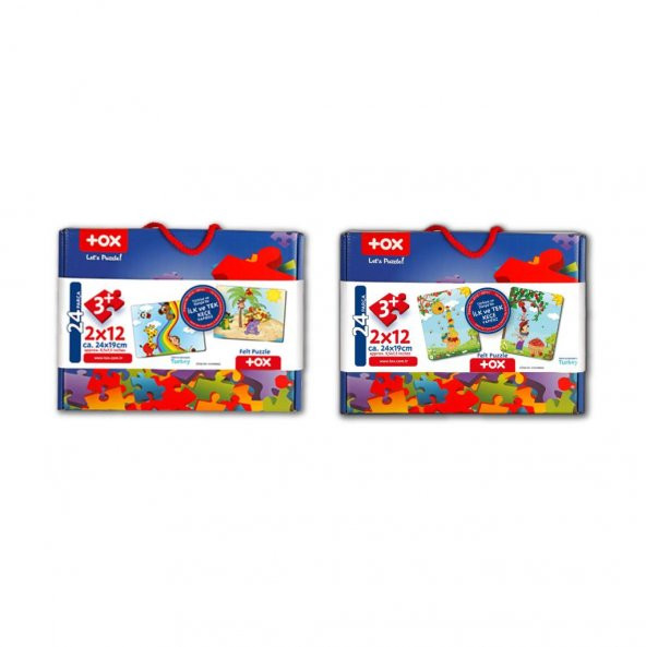 4 Set - 48 Parça Tox Gökkuşağı ve Elmacı Ayı 3+ Keçe Yapboz - 3 Yaş Puzzle T044 T042 - 3