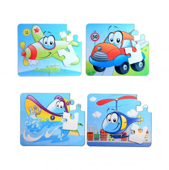 4 Set - 48 Parça Tox Uçak, Araba, Tekne ve Helikopter 3+ Keçe Yapboz - 3 Yaş Puzzle T004 T005