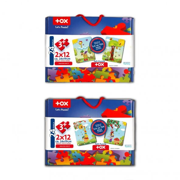 4 Set - 48 Parça Tox Zurafa ve Elmacı Ayı 3+ Keçe Yapboz - 3 Yaş Puzzle T044 T043 - 3