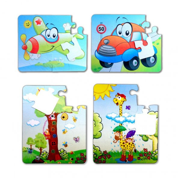 4 Set - 48 Parça Tox Uçak, Araba ve Zürafa 3+ Keçe Yapboz - 3 Yaş Puzzle T004 T043