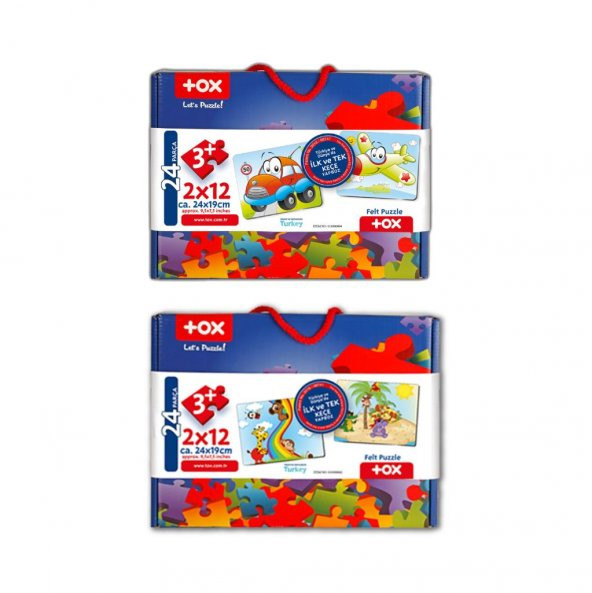 4 Set - 48 Parça Tox Uçak, Araba ve Gökkuşağı 3+ Keçe Yapboz - 3 Yaş Puzzle T004 T042 - 3