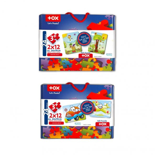 4 Set - 48 Parça Tox Uçak, Araba ve Zürafa 3+ Keçe Yapboz - 3 Yaş Puzzle T004 T043 - 3
