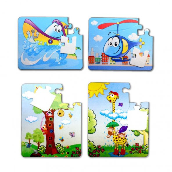 4 Set - 48 Parça Tox Tekne , Helikopter ve Zürafa 3+ Keçe Yapboz - 3 Yaş Puzzle T043 T005 - 5