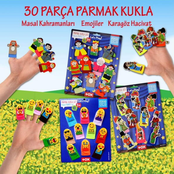 3 Set - 30 Parça Tox Masal Kahramanları, Karagöz Hacivat ve Emojiler Parmak Kukla T225 T106 T224 - 2