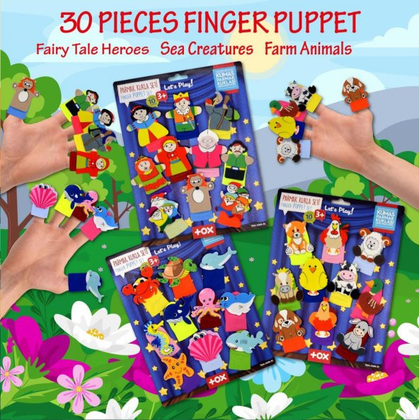 3 Set - 30 Parça Tox Masal Kahramanları, Deniz Canlıları ve Çiftlik Hayvanları Parmak Kukla T220 T221 T225 - 7