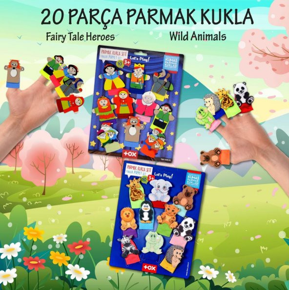 2 Set - 20 Parça Tox Masal Kahramanları ve Vahşi Hayvanlar Parmak Kukla T782 T225 - 7