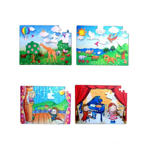 4 Set - 96 Parça Tox Origami ve Sahne 5+ Keçe Yapboz - 5 Yaş Puzzle T019 T018 - 6