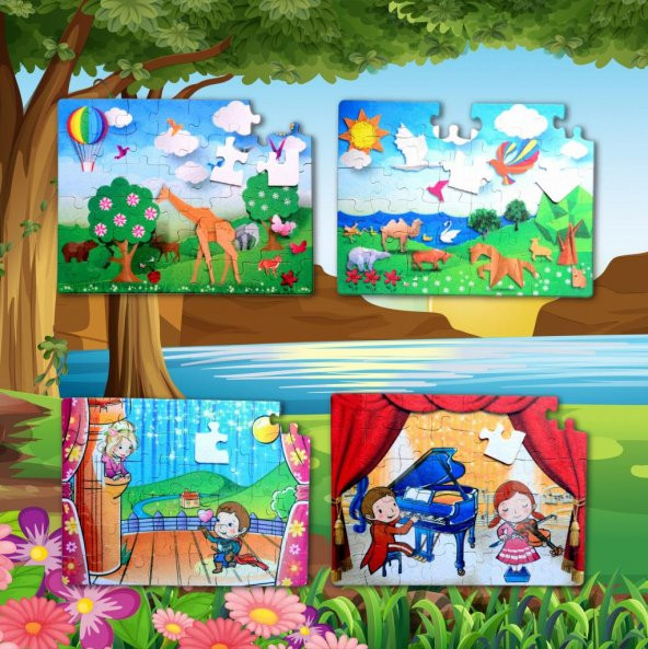 4 Set - 96 Parça Tox Deniz Kızı ve Sahne 5+ Keçe Yapboz - 5 Yaş Puzzle T041 T019 - 5