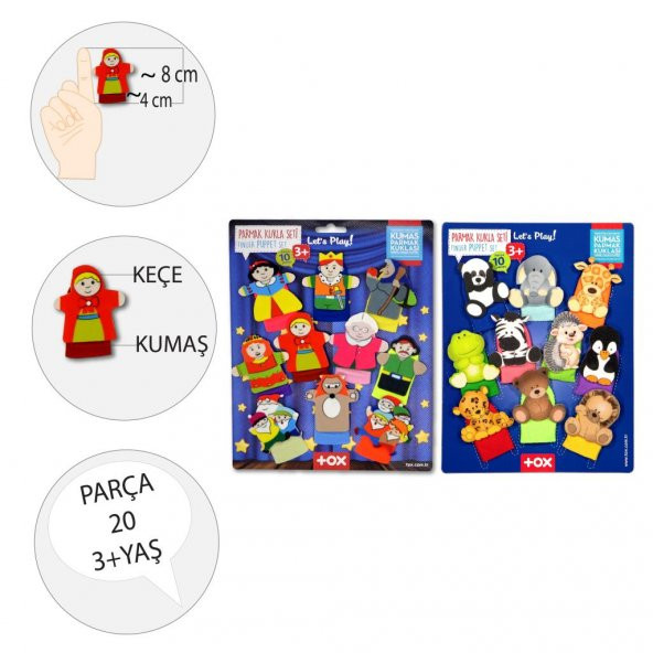 2 Set - 20 Parça Tox Masal Kahramanları ve Vahşi Hayvanlar Parmak Kukla T781 T225 - 3
