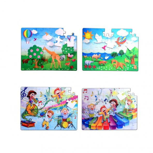 4 Set - 96 Parça Tox Origami ve Müzik 5+ Keçe Yapboz - 5 Yaş Puzzle T016 T019 - 6