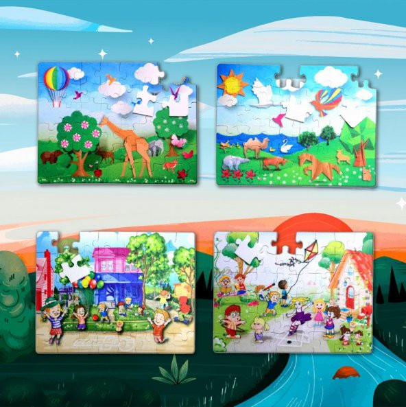 4 Set - 96 Parça Tox Müzik ve Deniz Kızı 5+ Keçe Yapboz - 5 Yaş Puzzle T041 T016 - 5