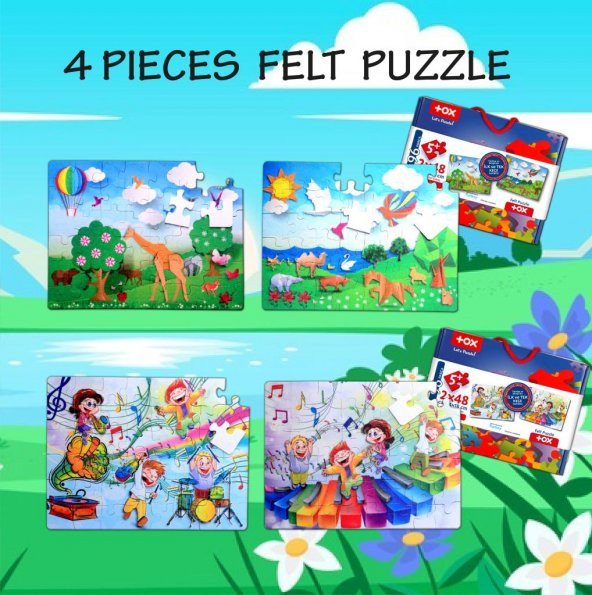 4 Set - 96 Parça Tox Origami ve Müzik 5+ Keçe Yapboz - 5 Yaş Puzzle T016 T019 - 7