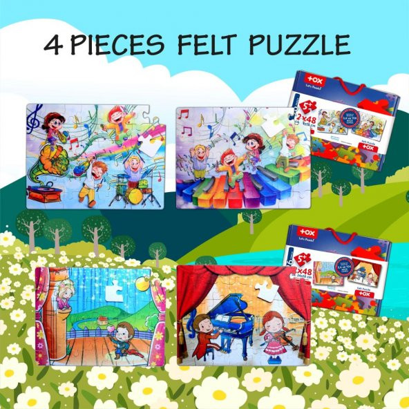 4 Set - 96 Parça Tox Müzik ve Sahne 5+ Keçe Yapboz - 5 Yaş Puzzle T018 T019 - 7