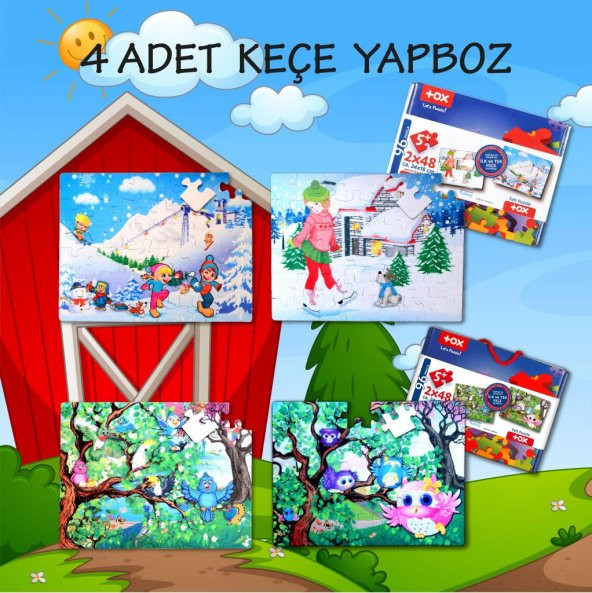 4 Set - 96 Parça Tox Kış ve Baykuş 5+ Keçe Yapboz - 5 Yaş Puzzle T014 T017 - 2