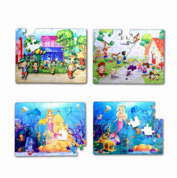 4 Set - 96 Parça Tox Oyun Parkı ve Deniz Kızı 5+ Keçe Yapboz - 5 Yaş Puzzle T040 T041 - 6