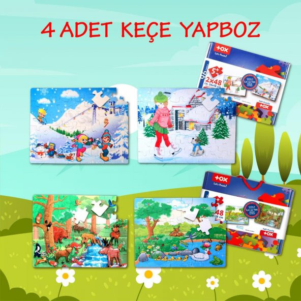 4 Set - 96 Parça Tox Orman ve Kış 5+ Keçe Yapboz - 5 Yaş Puzzle T014 T015 - 2