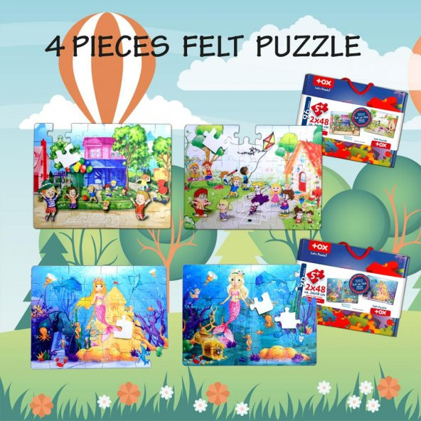4 Set - 96 Parça Tox Oyun Parkı ve Deniz Kızı 5+ Keçe Yapboz - 5 Yaş Puzzle T040 T041 - 7