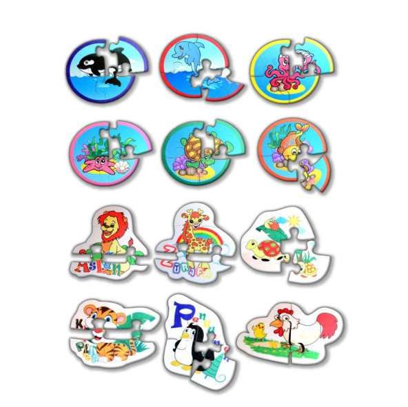 12 Set - 42 Parça Tox Deniz Canlıları ve Hayvanlar 2+ Keçe Yapboz - 2 Yaş Puzzle T001 T003 - 6