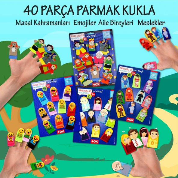 4 Set - 40 Parça Tox Masal Kahramanları, Aile Bireyleri , Meslekler ve Emojiler Parmak Kukla T225 T106 T752 T762 - 2