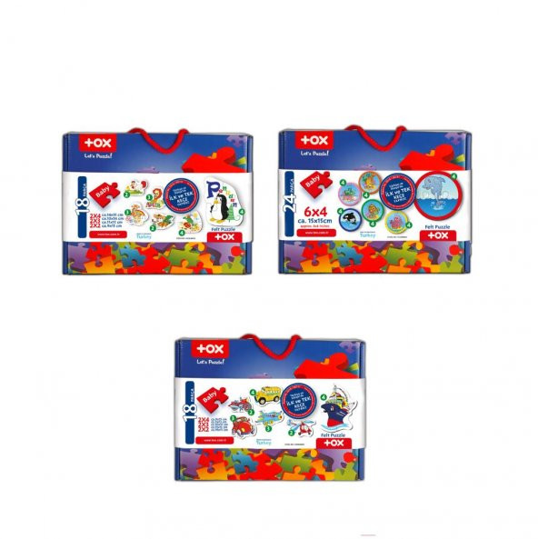 18 Set - 60 Parça Tox Hayvanlar, Deniz Canlıları ve Ulaşım Araçları 2+ Keçe Yapboz - 2 Yaş Puzzle T001 T002 T003 - 3