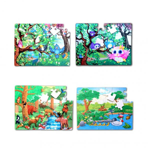 4 Set - 96 Parça Tox Orman ve Baykuş 5+ Keçe Yapboz - 5 Yaş Puzzle T015 T017 - 6