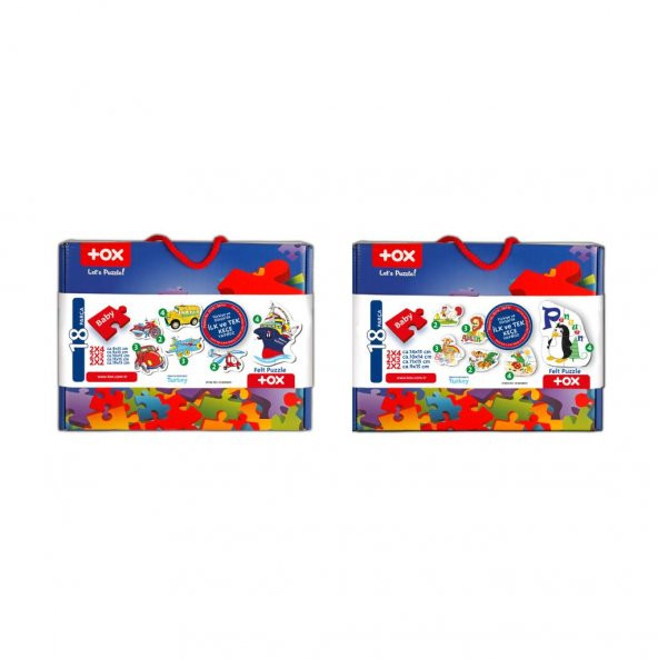 12 Set - 36 Parça Tox Hayvanlar ve Ulaşım Araçları 2+ Keçe Yapboz - 2 Yaş Puzzle T003 T002 - 3