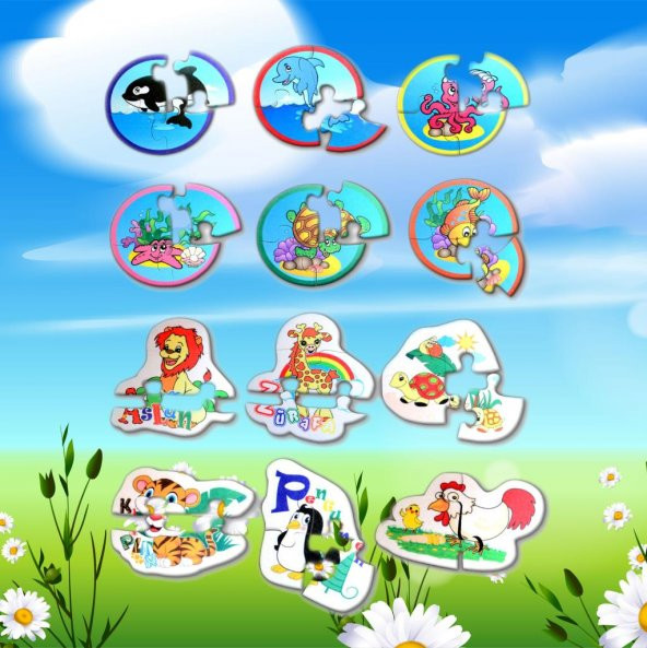 12 Set - 42 Parça Tox Deniz Canlıları ve Hayvanlar 2+ Keçe Yapboz - 2 Yaş Puzzle T001 T003 - 10