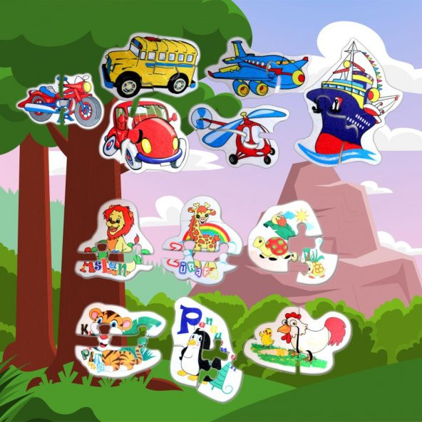 12 Set - 36 Parça Tox Hayvanlar ve Ulaşım Araçları 2+ Keçe Yapboz - 2 Yaş Puzzle T003 T002 - 5