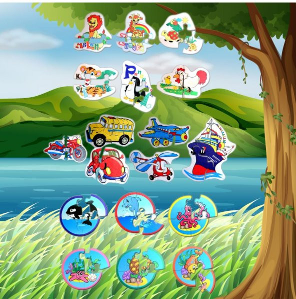 18 Set - 60 Parça Tox Hayvanlar, Deniz Canlıları ve Ulaşım Araçları 2+ Keçe Yapboz - 2 Yaş Puzzle T001 T002 T003 - 10