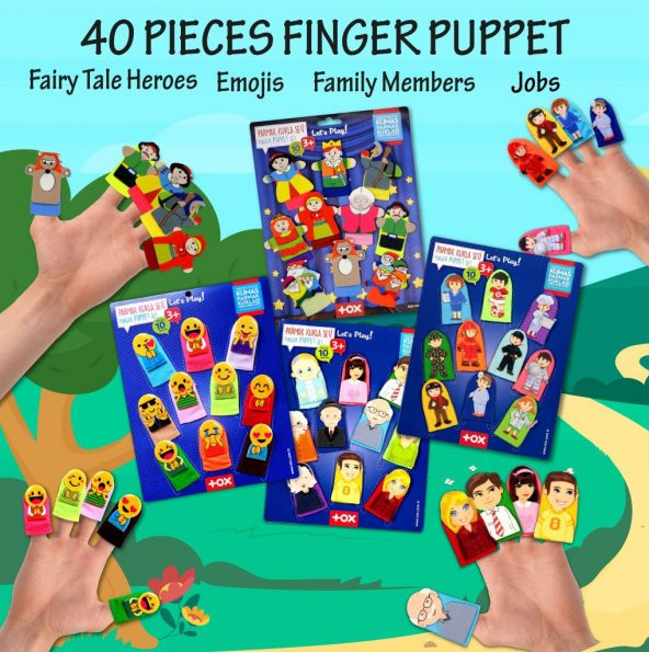 4 Set - 40 Parça Tox Masal Kahramanları, Aile Bireyleri , Meslekler ve Emojiler Parmak Kukla T225 T106 T752 T762 - 7