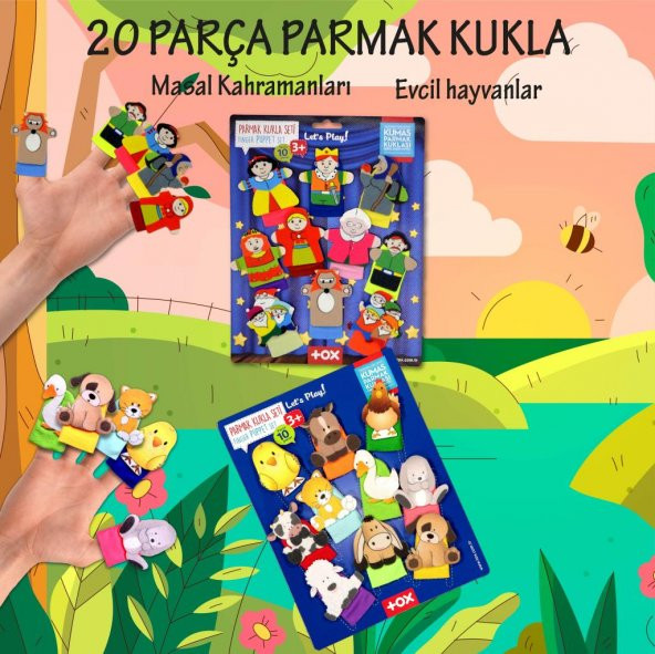 2 Set - 20 Parça Tox Masal Kahramanları ve Evcil Hayvanlar Parmak Kukla T771 T225 - 2