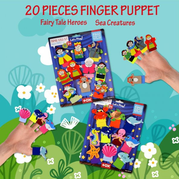 2 Set - 20 Parça Tox Masal Kahramanları ve Deniz Canlıları Parmak Kukla T221 T225 - 7
