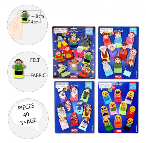 4 Set - 40 Parça Tox Masal Kahramanları, Aile Bireyleri , Meslekler ve Emojiler Parmak Kukla T225 T106 T751 T761 - 8