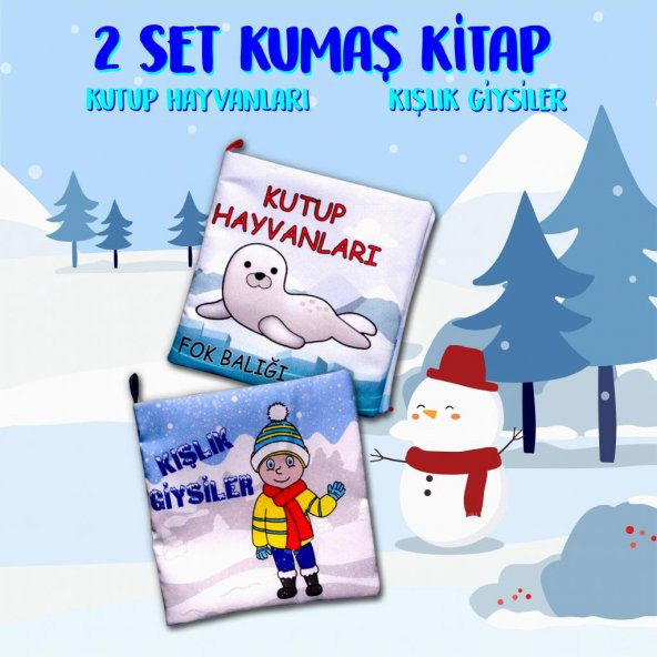 2 Kitap Tox Kutup Hayvanları ve Kışlık Giysiler Kumaş Sessiz Kitap T056 T052 - Bez Kitap , Eğitici Oyuncak , Yumuşak ve Hışırtılı - 2