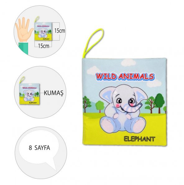 Tox İngilizce Vahşi Hayvanlar Sessiz Kumaş Kitap E389 - Bez Kitap , Eğitici Oyuncak ,Yumuşak ve Hışırtılı - 4